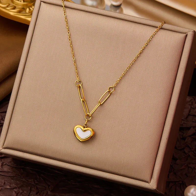 White Heart Gold Chain - Necklace